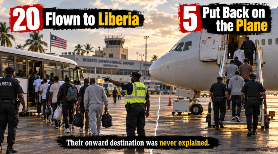 Twenty Were Flown to Liberia on 20 August. Five Were Put Back on the Plane.